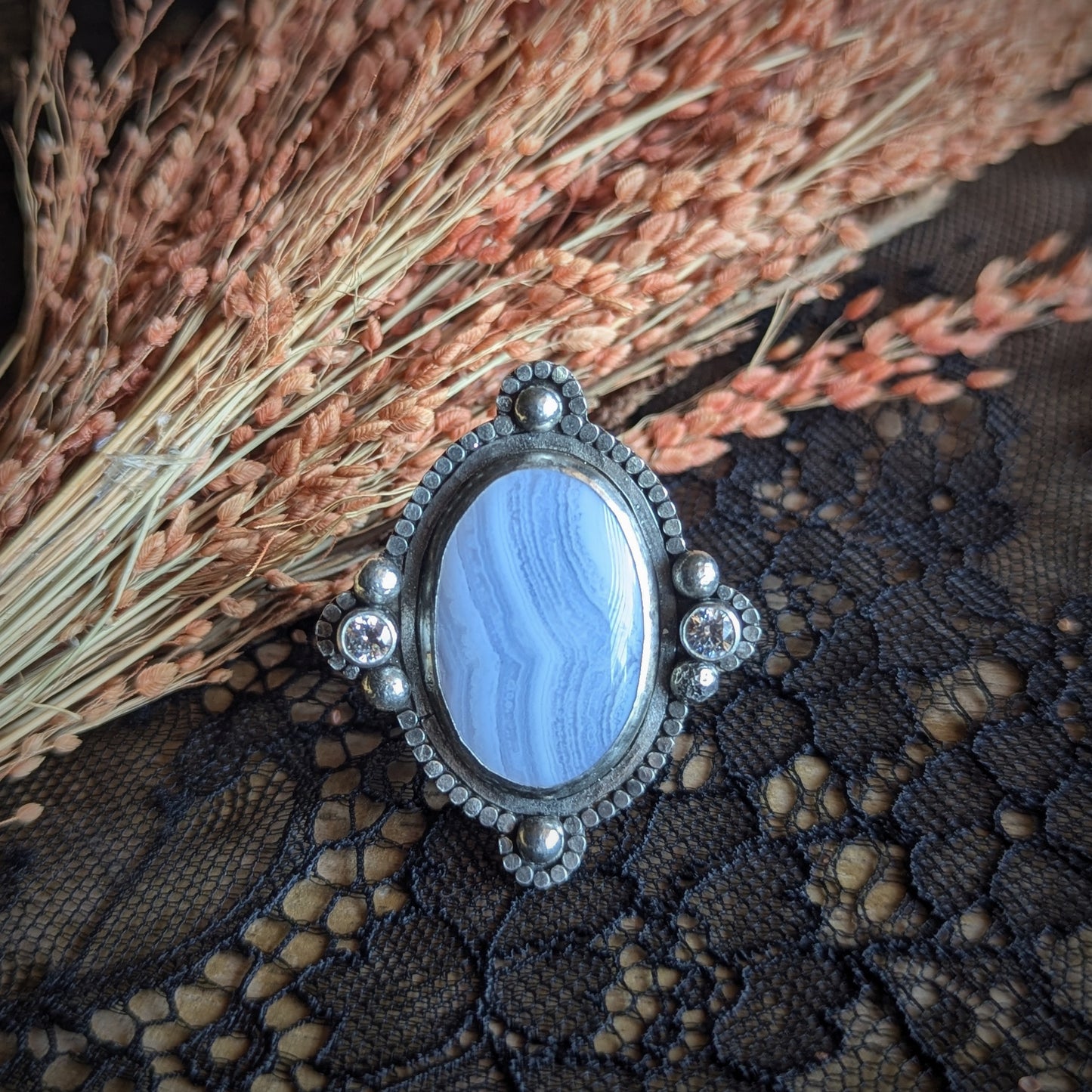 Blue Lace Agate Lace Ring- Size 10