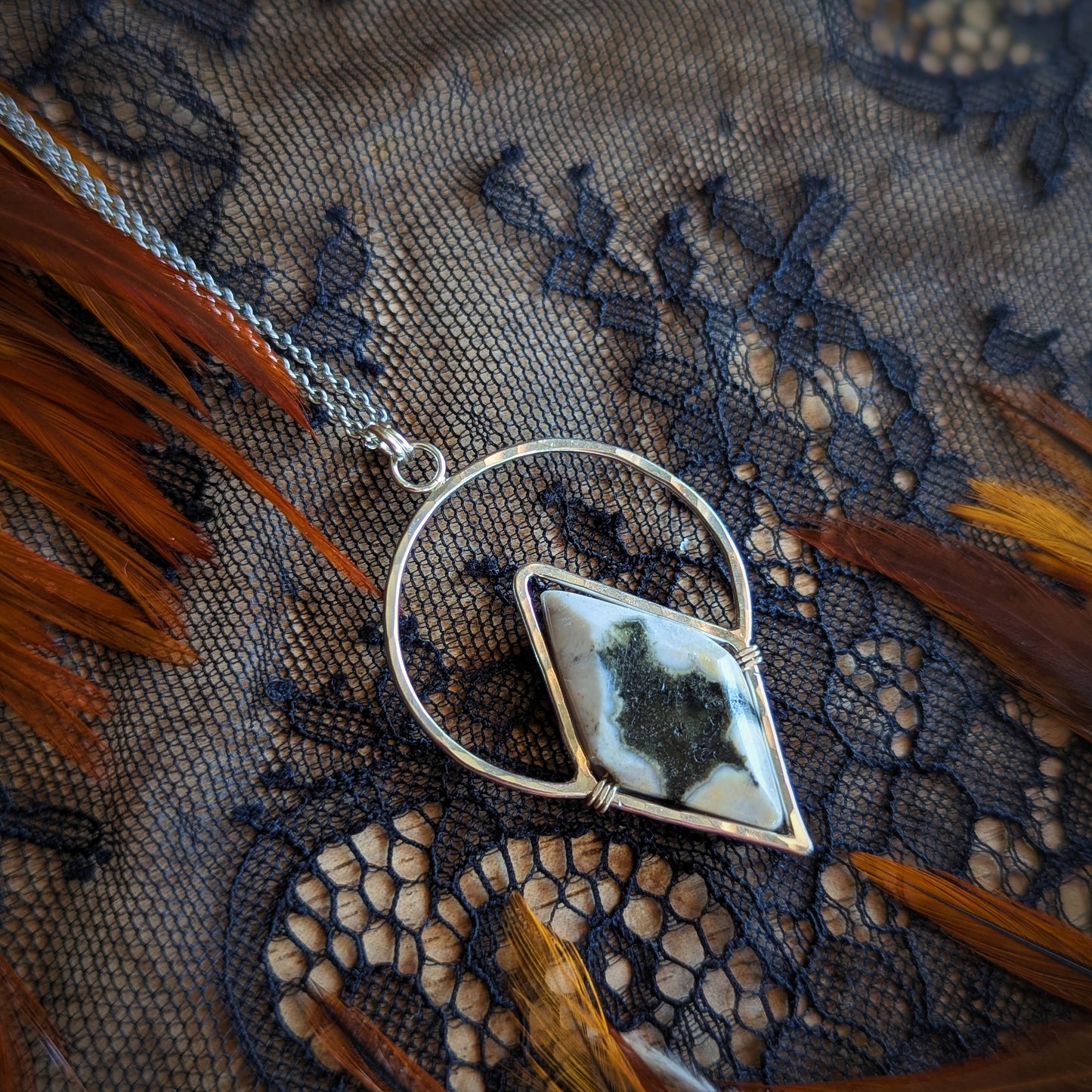 Ocean Jasper Diamond Halo Necklace