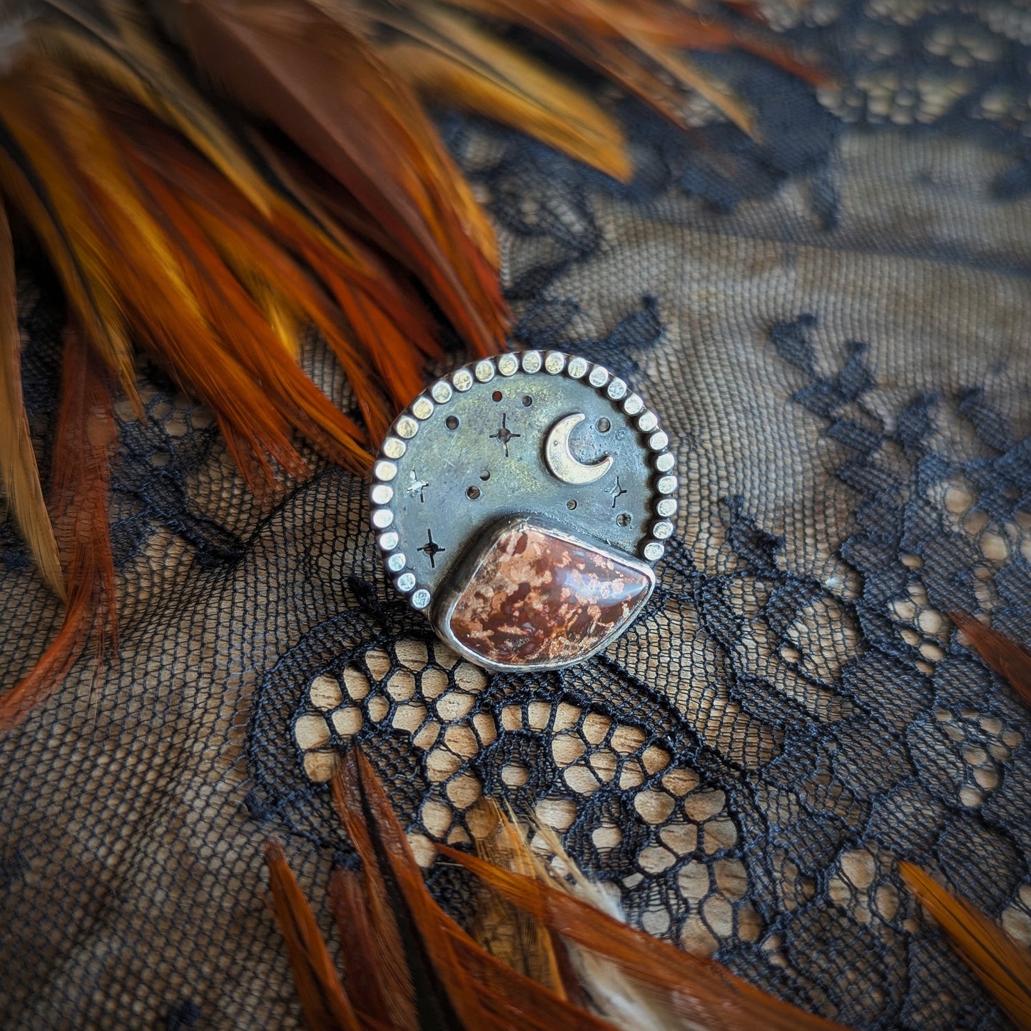 Spider Jasper Mountain Moon Ring- Size 9