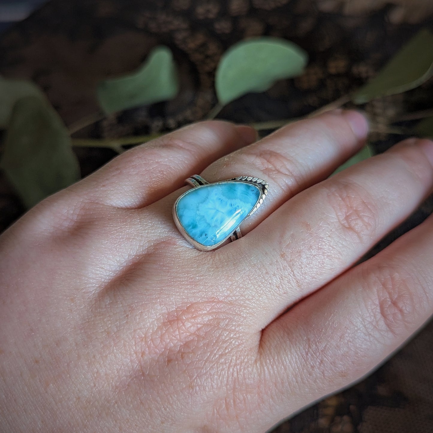 Larimar Feather Ring- Size 9