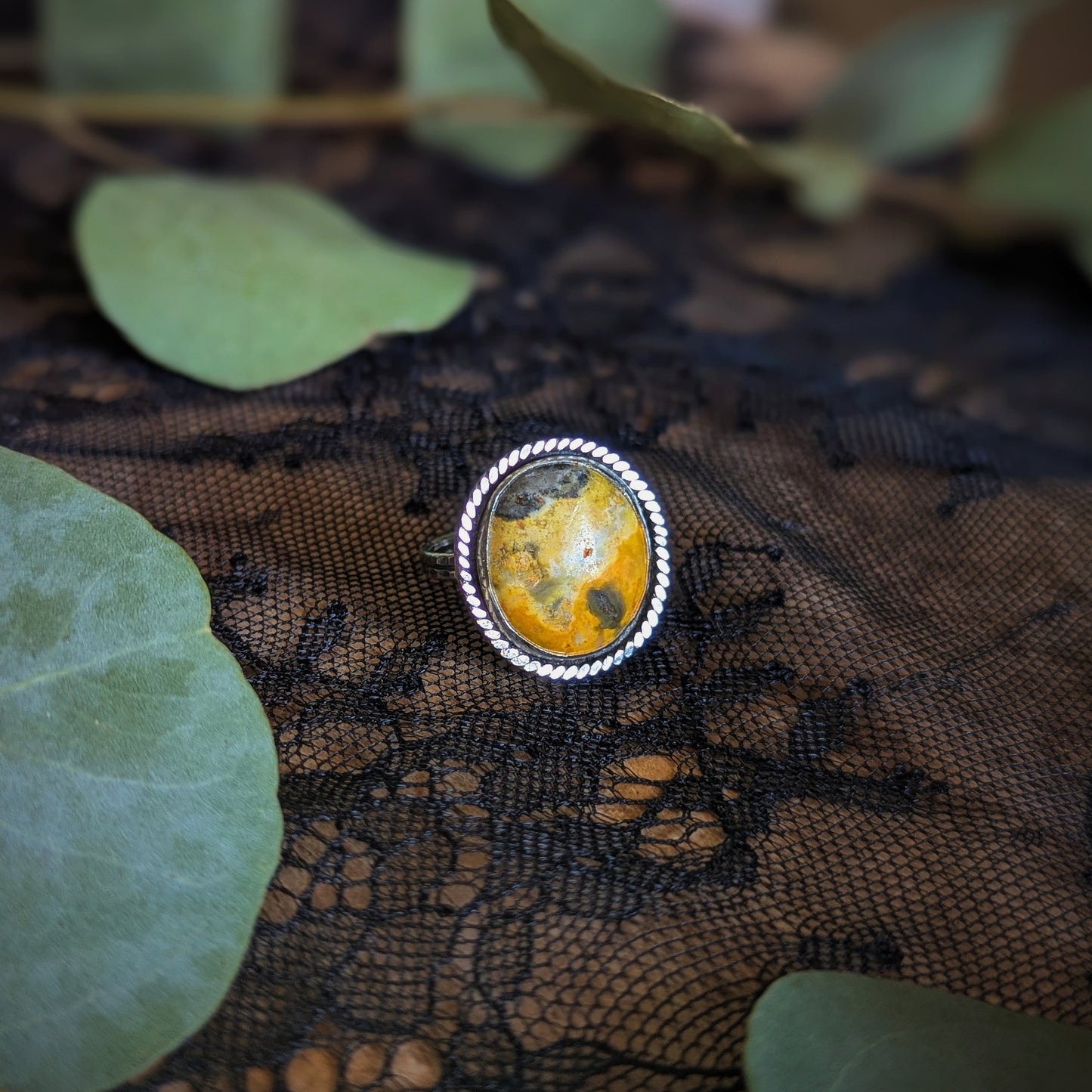 Bumblebee Jasper Weave Ring- Size 8