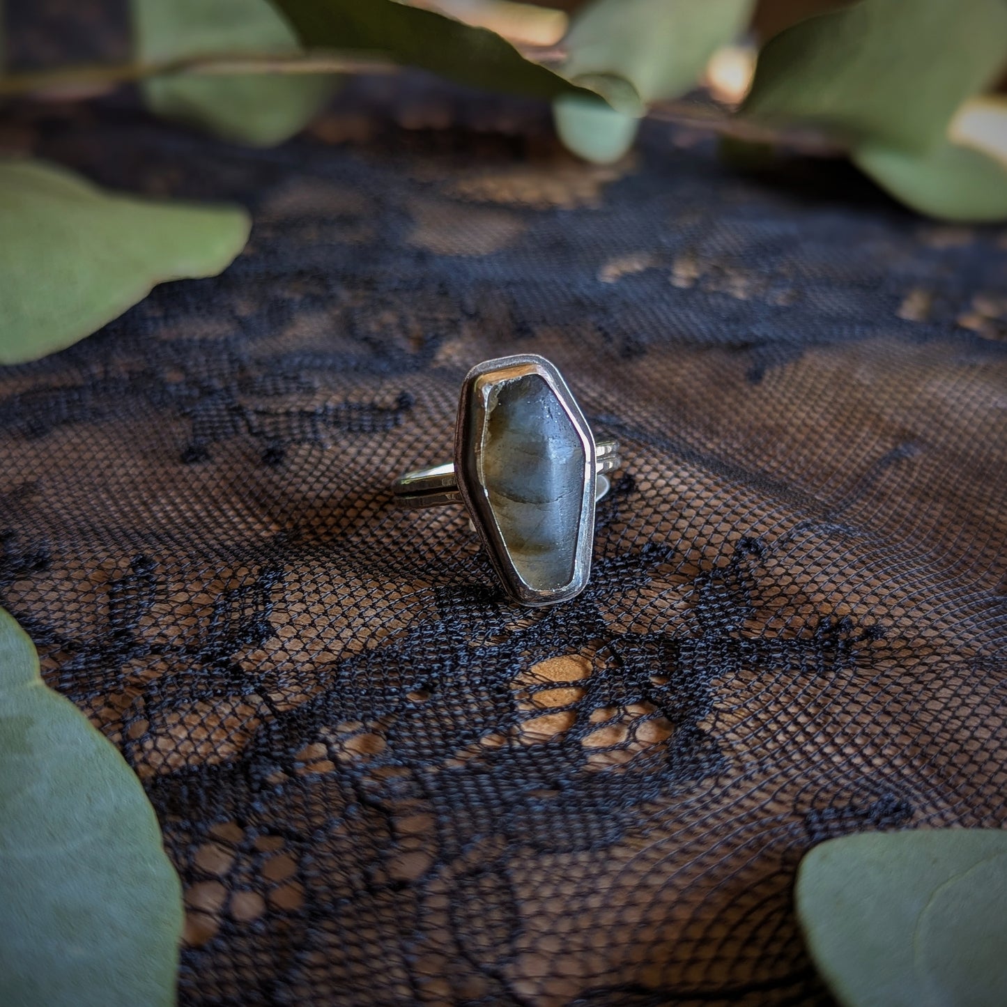 Labradorite Coffin Ring- Size 6.5