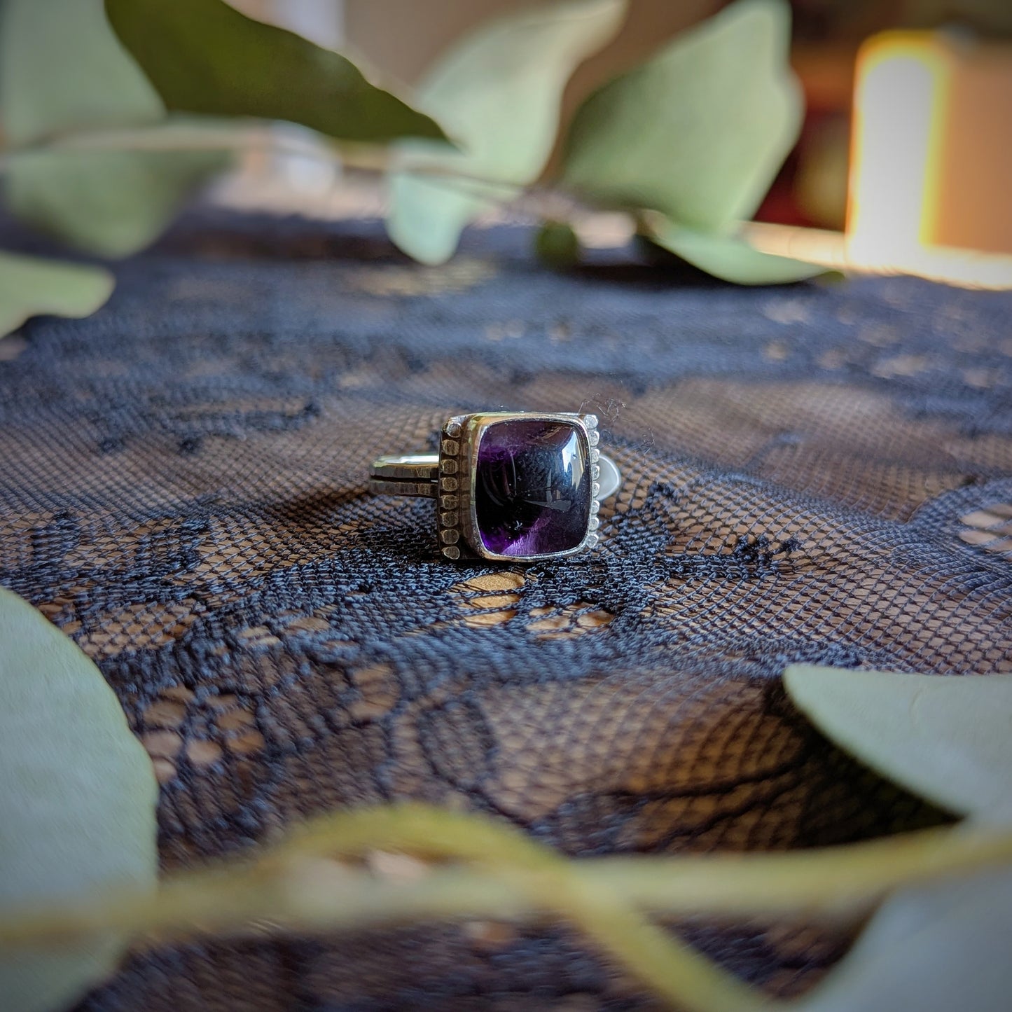Amethyst Beaded Edge Ring- Size 6