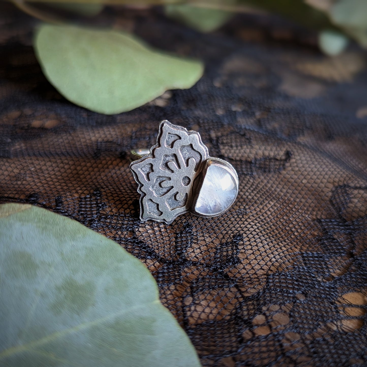 Moonstone Flower Ring- Size 8