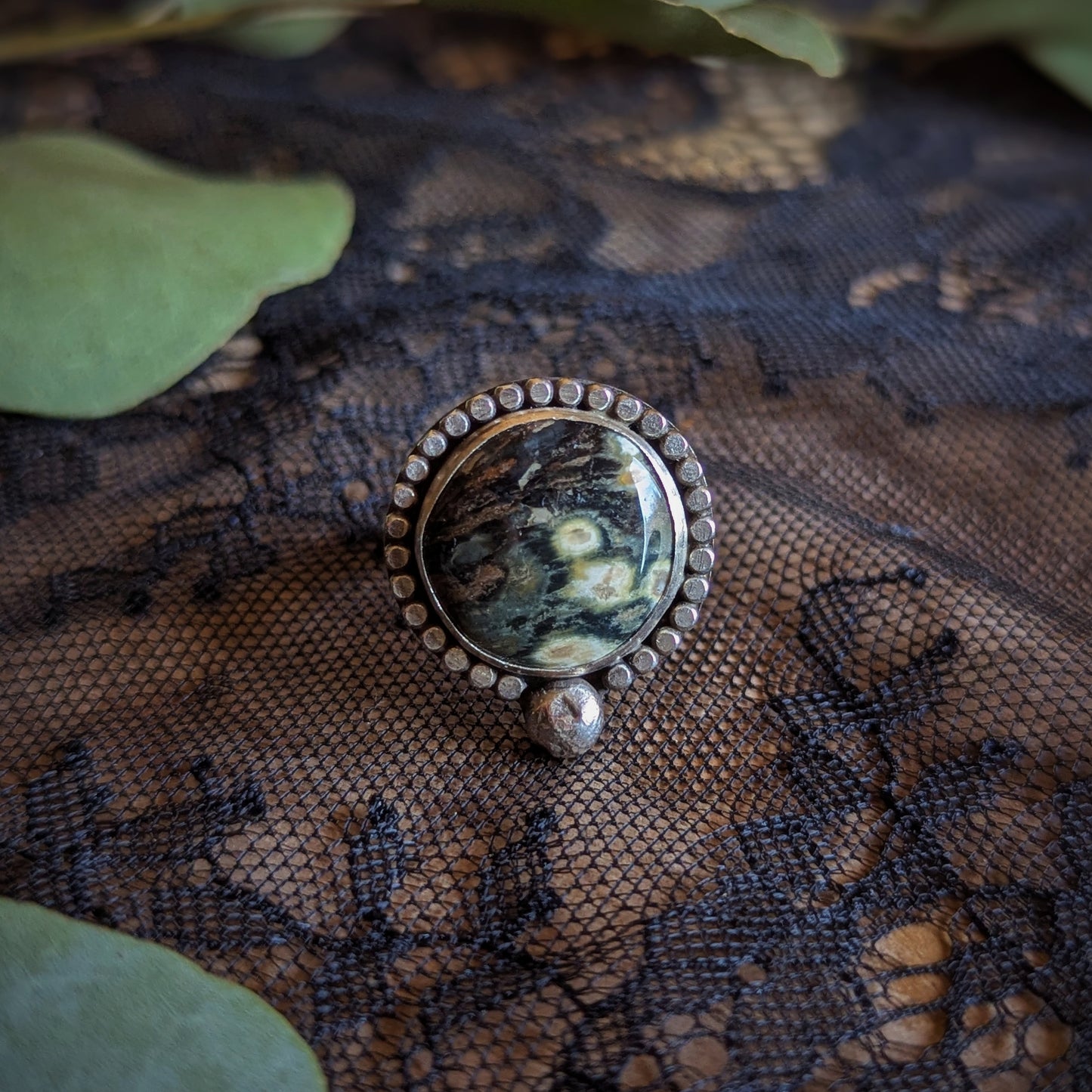 Ocean Jasper Halo Ring- Size 10