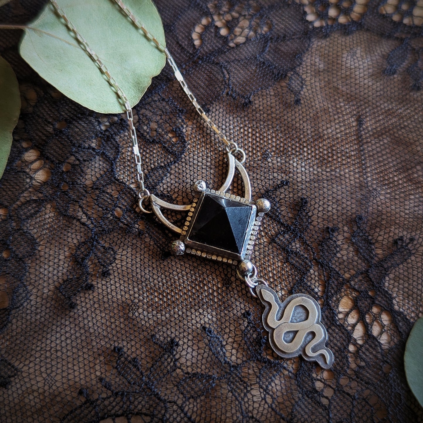 Black Onyx Pyramid Serpent Necklace