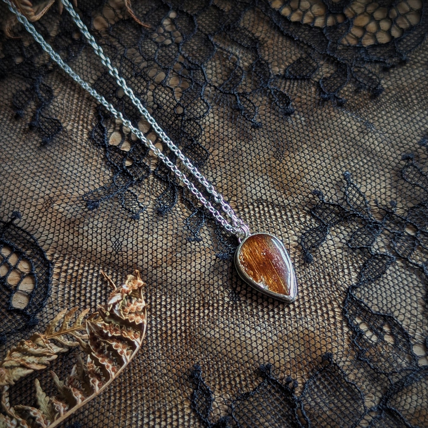 Gold Rutilated Quartz Drop Necklace