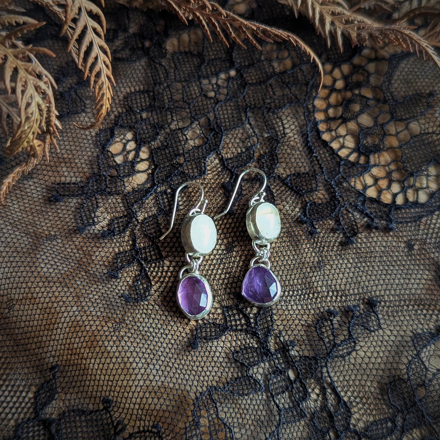 Amethyst Moonstone Dangle Earrings