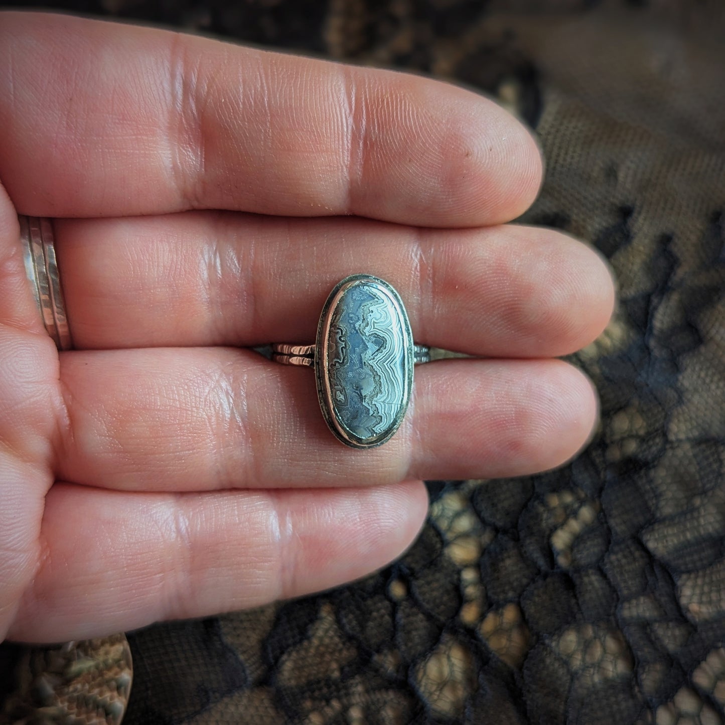 Lace Agate Oval Ring- Size 8