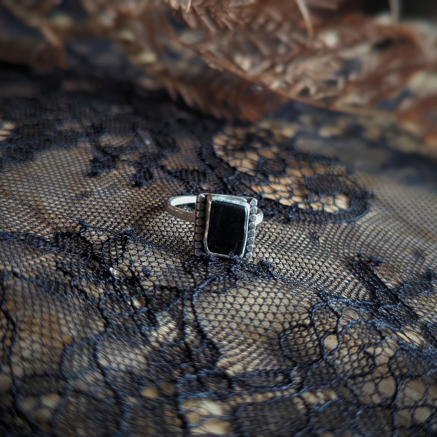 Jet Beaded Rectangle Ring- Size 5