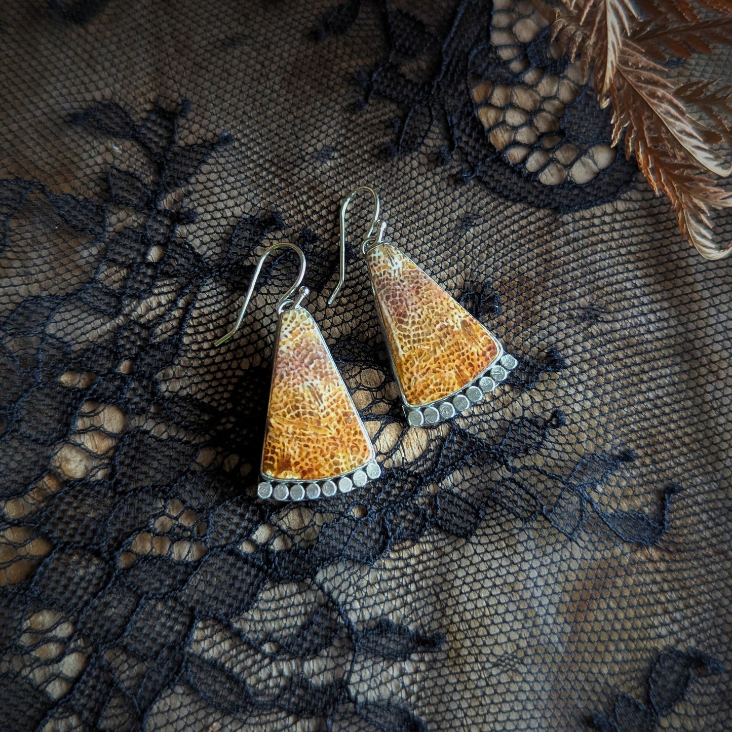 Fossilized Coral Fan Earrings