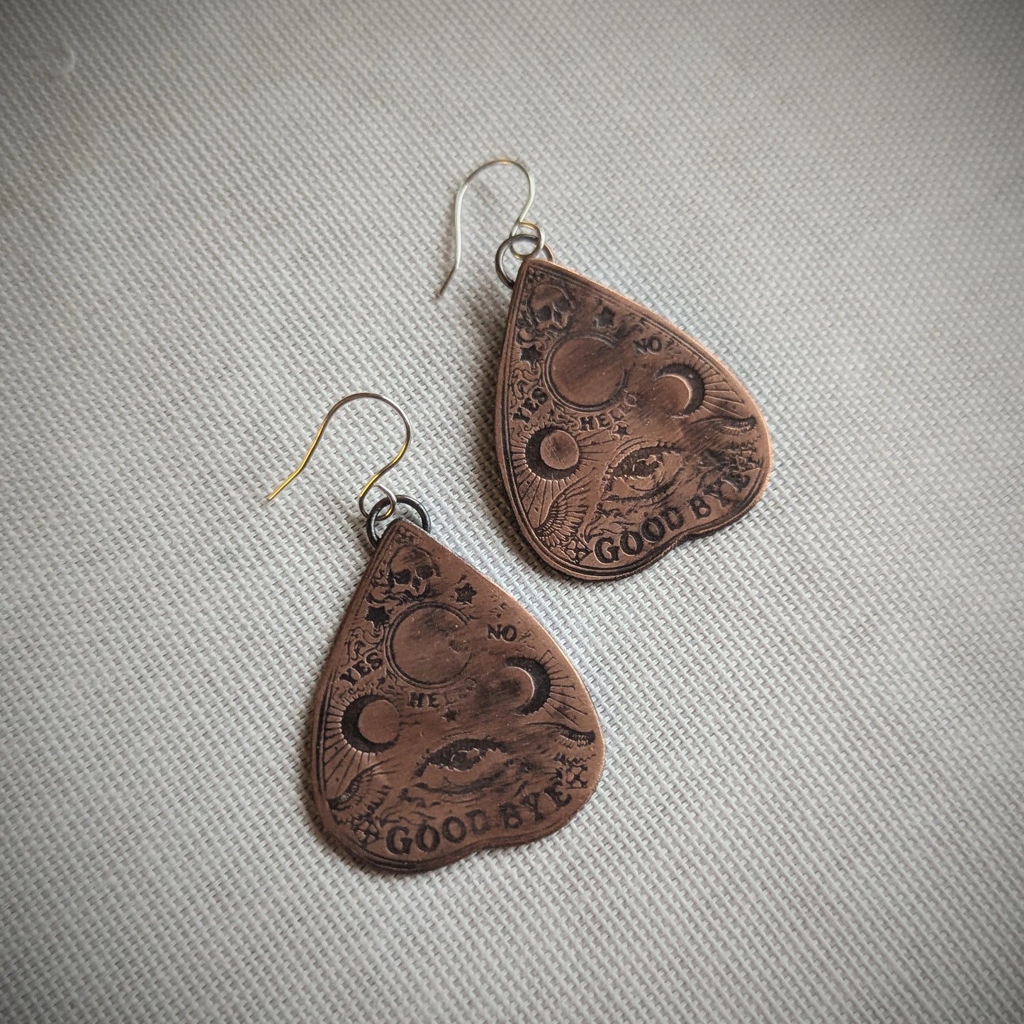 Large Copper Ouija Planchette Earrings