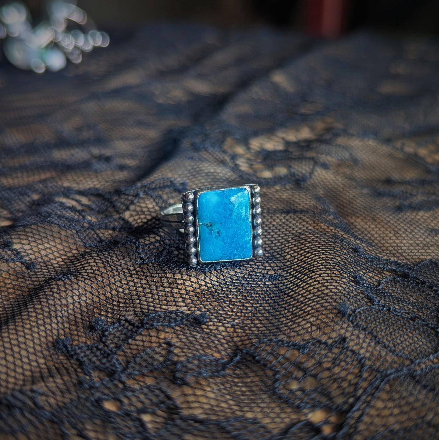 Smithsonite Beaded Rectangle Ring- Size 7