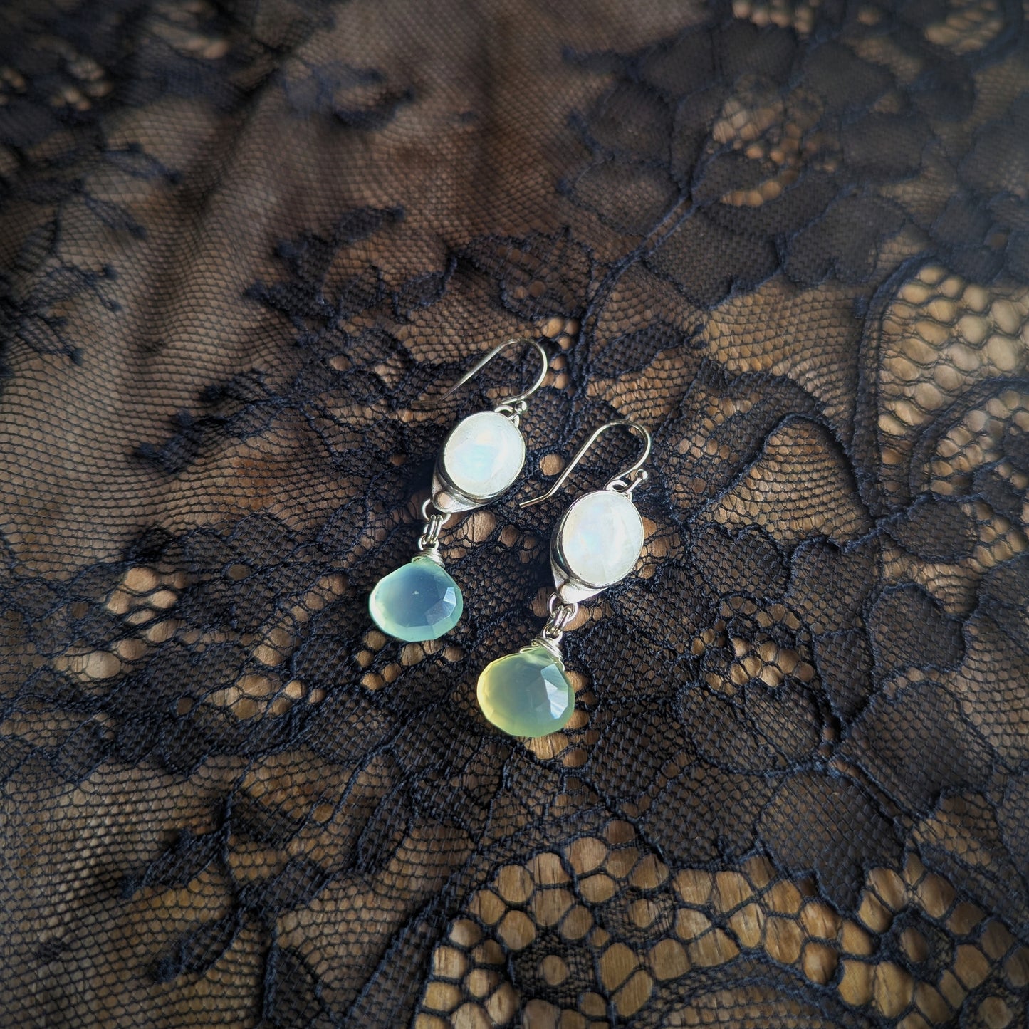 Moonstone and Chalcedony Double Drop Earrings