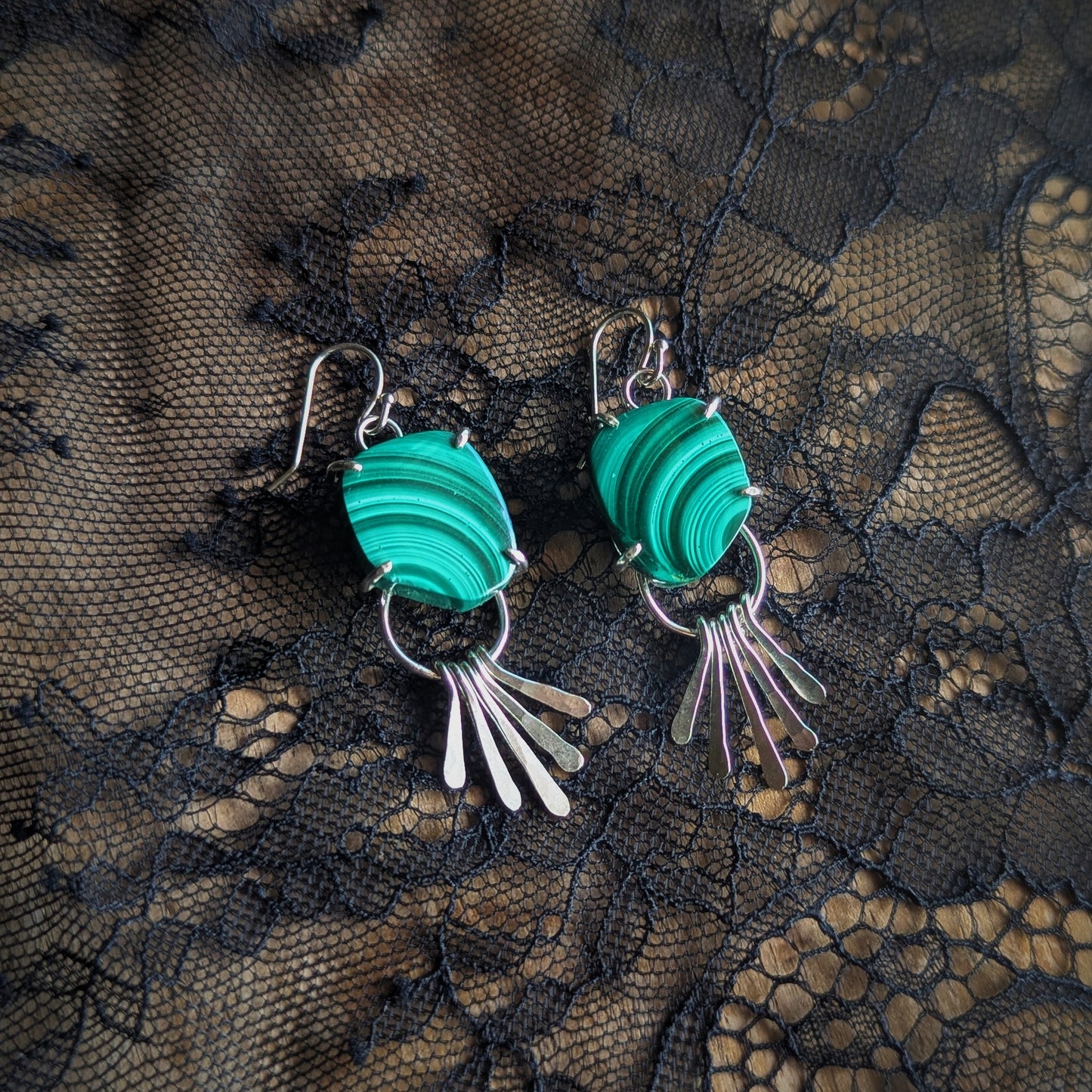 Malachite Prong Fringe Earrings