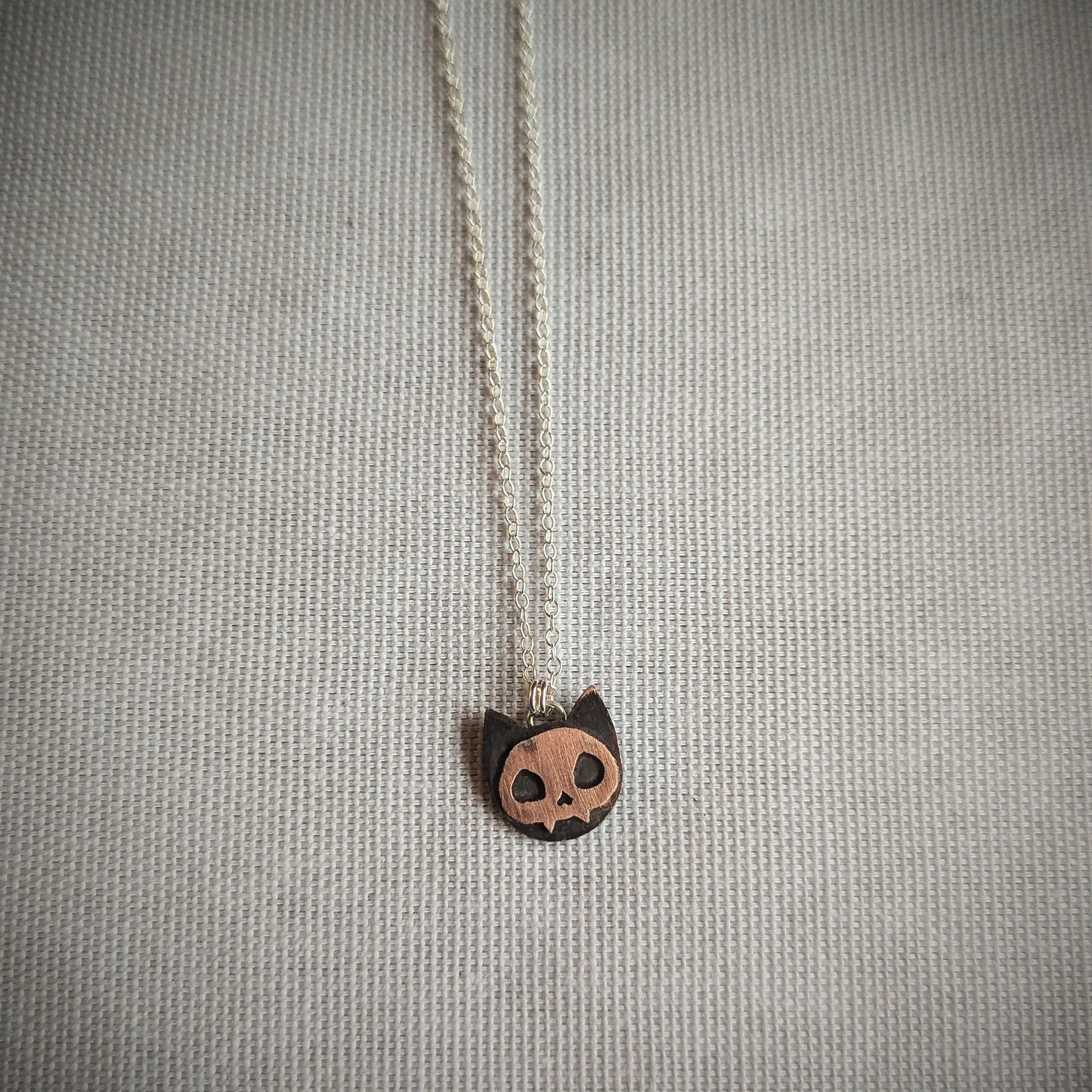 Copper Kitty Skull Necklace