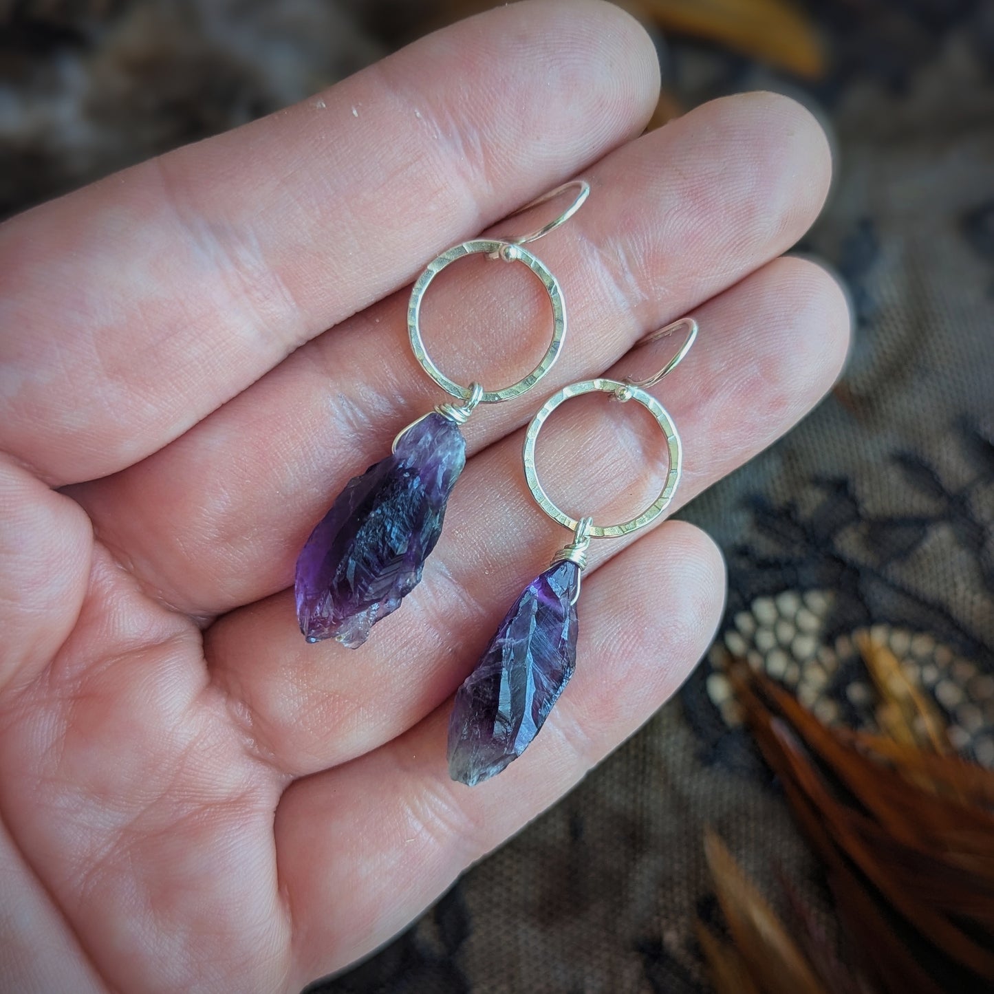 Raw Amethyst Charm Earrings