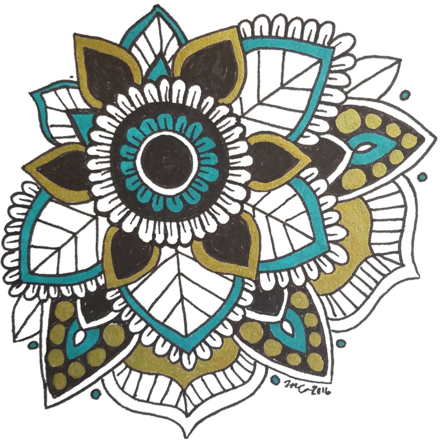Teal Ornate Flower Sticker