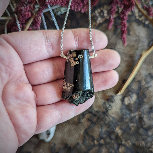 Black Flower Agate Bend Necklace