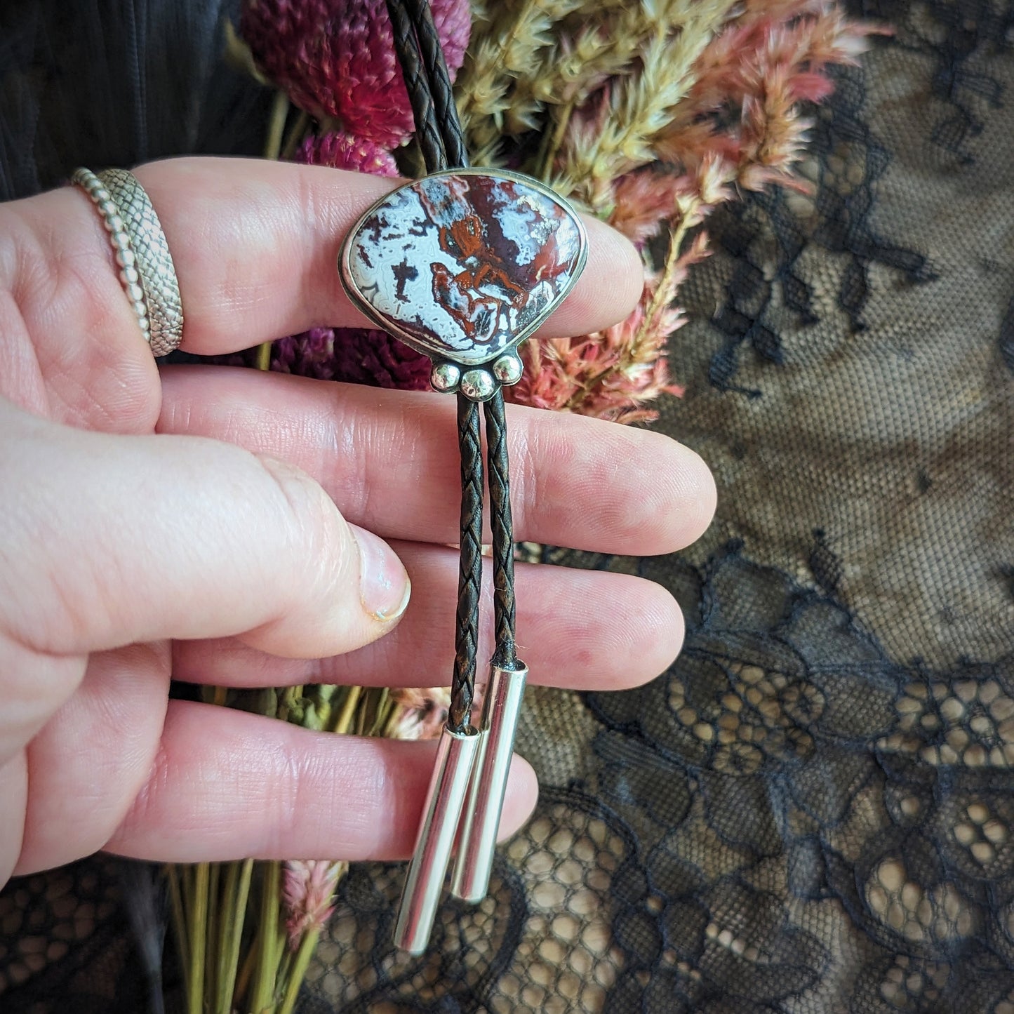 Painted Agate Bolo Tie