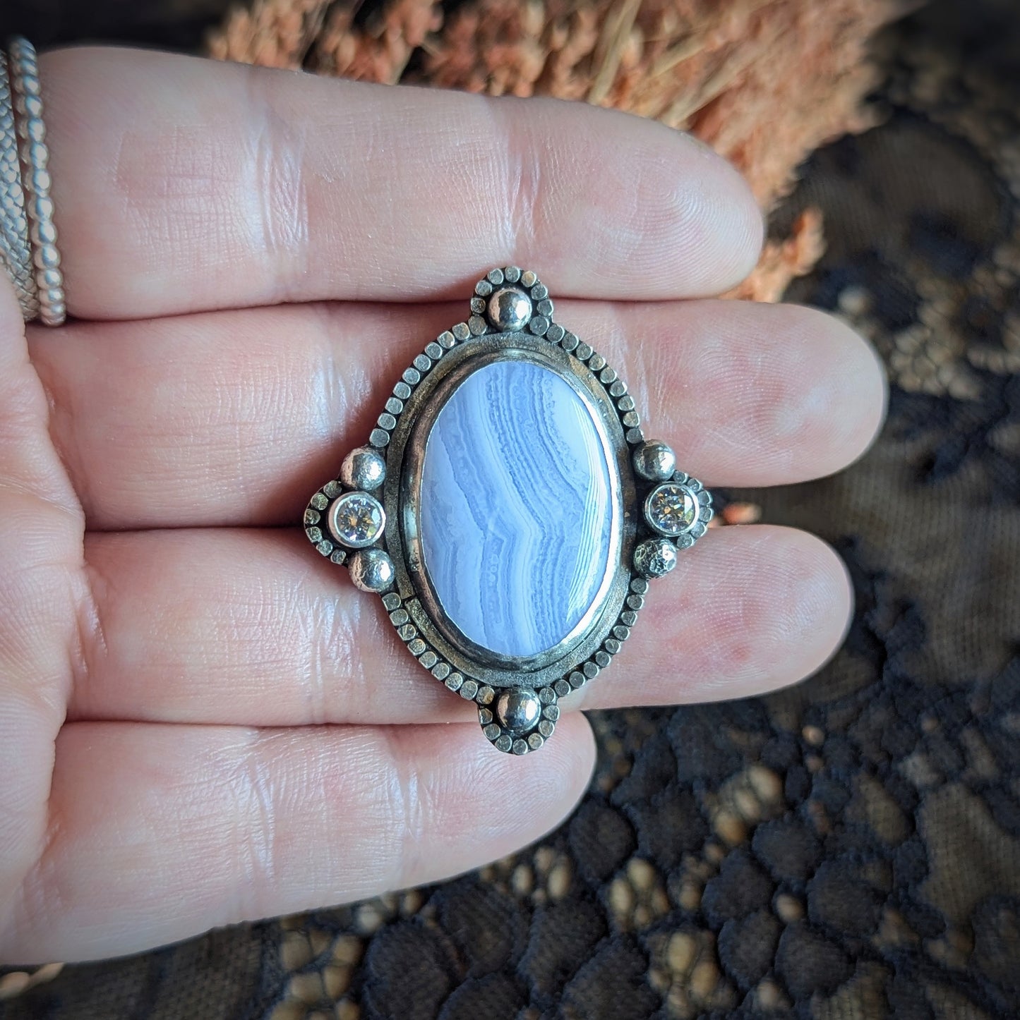 Blue Lace Agate Lace Ring- Size 10
