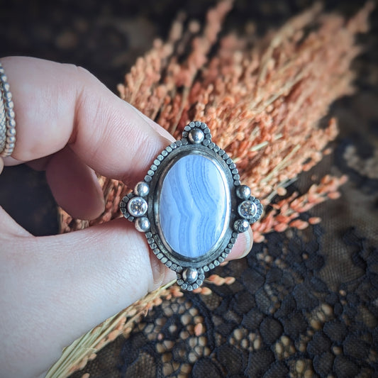 Blue Lace Agate Lace Ring- Size 10