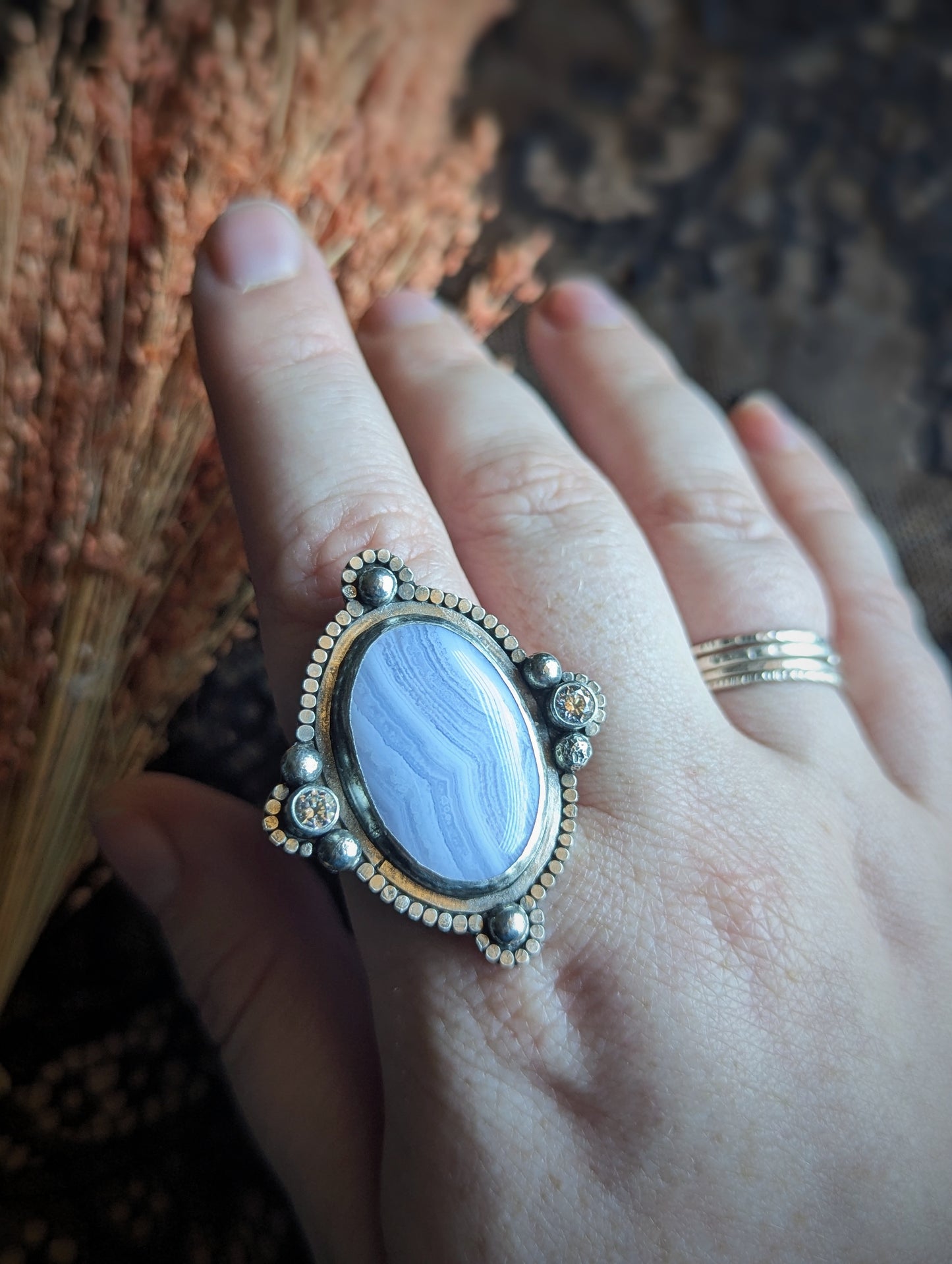 Blue Lace Agate Lace Ring- Size 10
