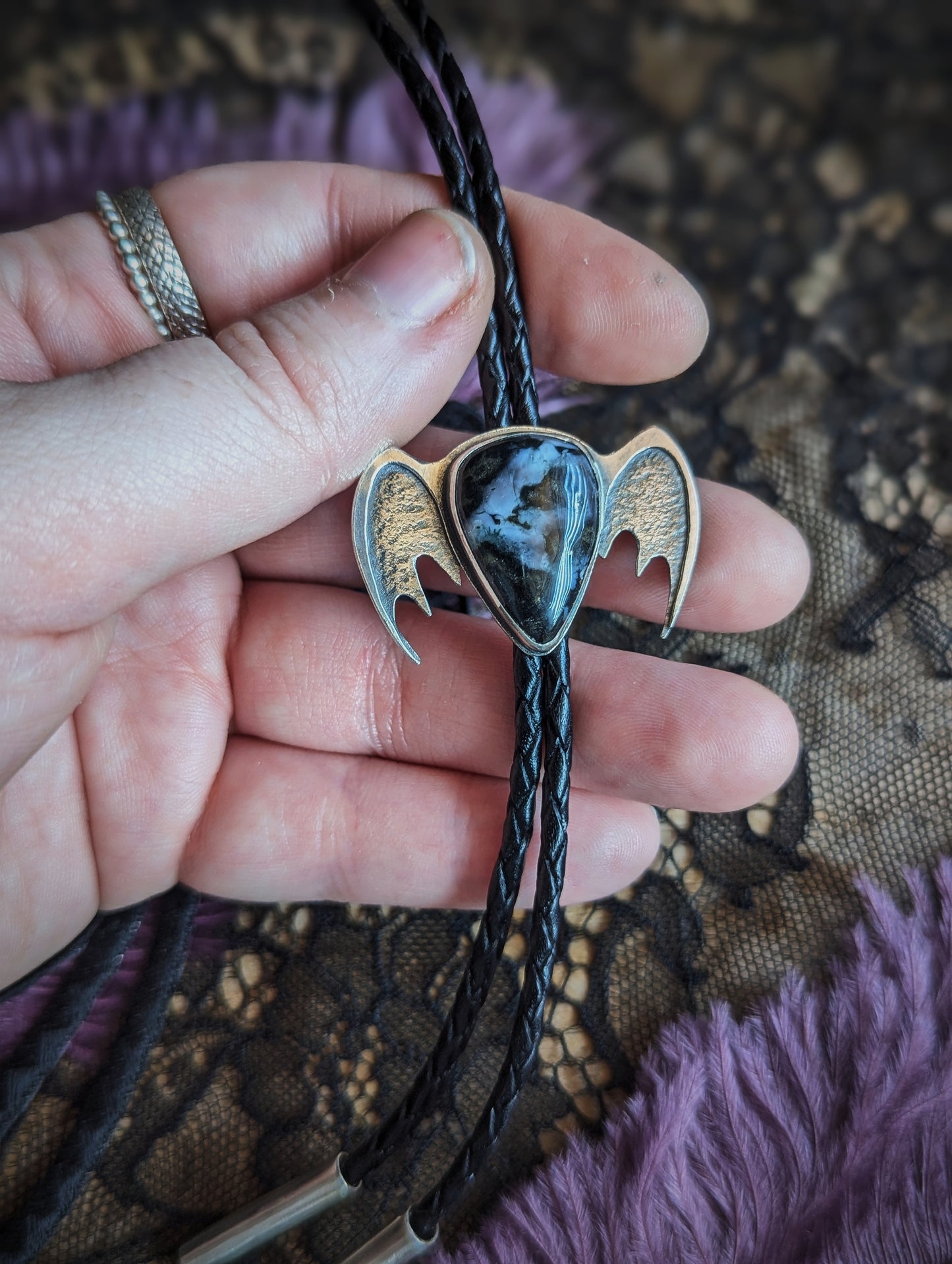 Merlinite Batty Bolo Tie