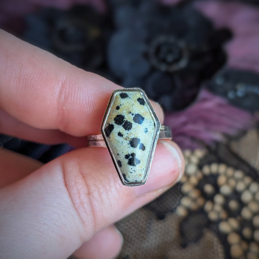 Dalmatian Jasper Coffin Ring- Size 5