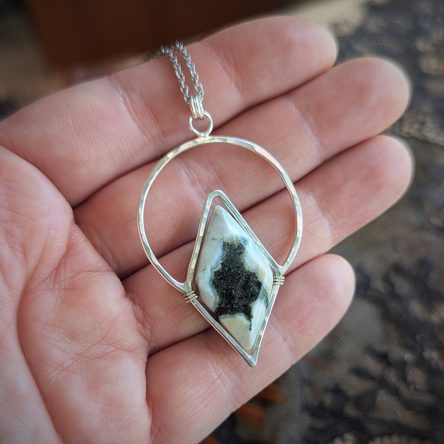 Ocean Jasper Diamond Halo Necklace