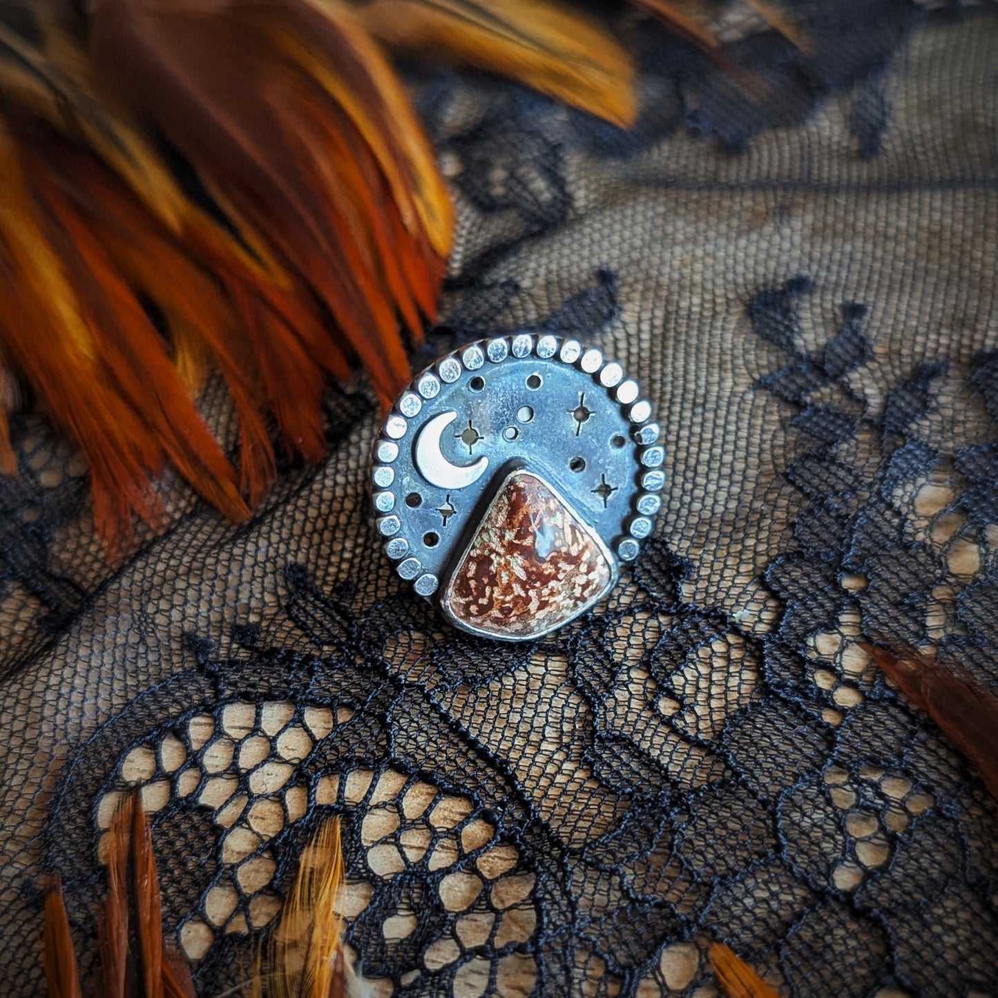 Spider Jasper Mountain Moon Ring-Size 7