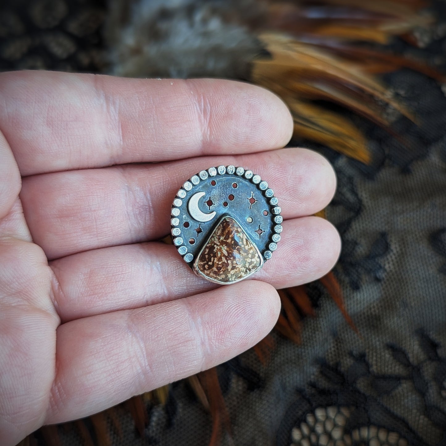Spider Jasper Mountain Moon Ring-Size 7