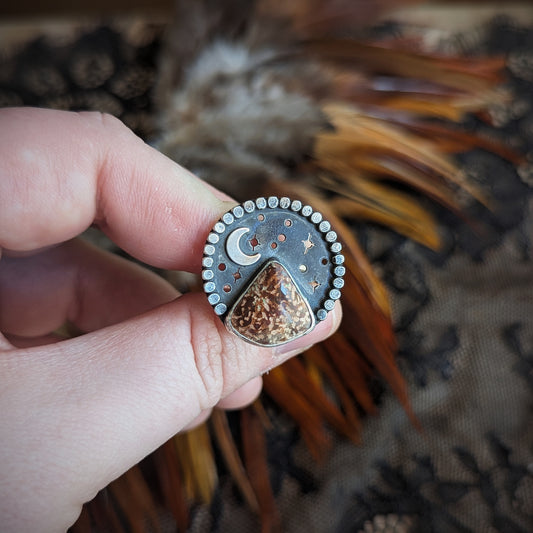 Spider Jasper Mountain Moon Ring-Size 7