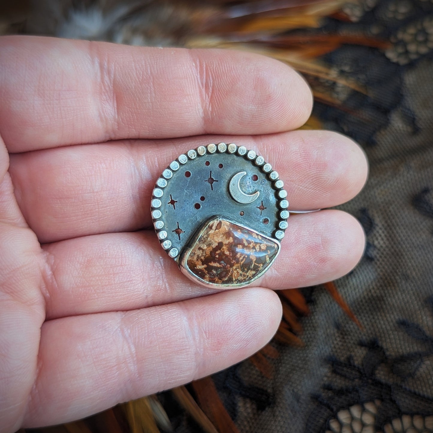 Spider Jasper Mountain Moon Ring- Size 9