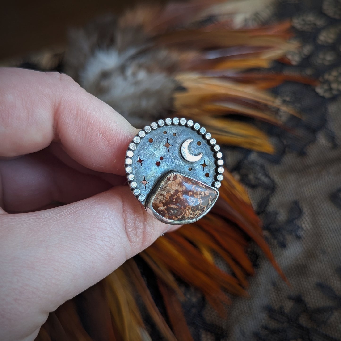 Spider Jasper Mountain Moon Ring- Size 9