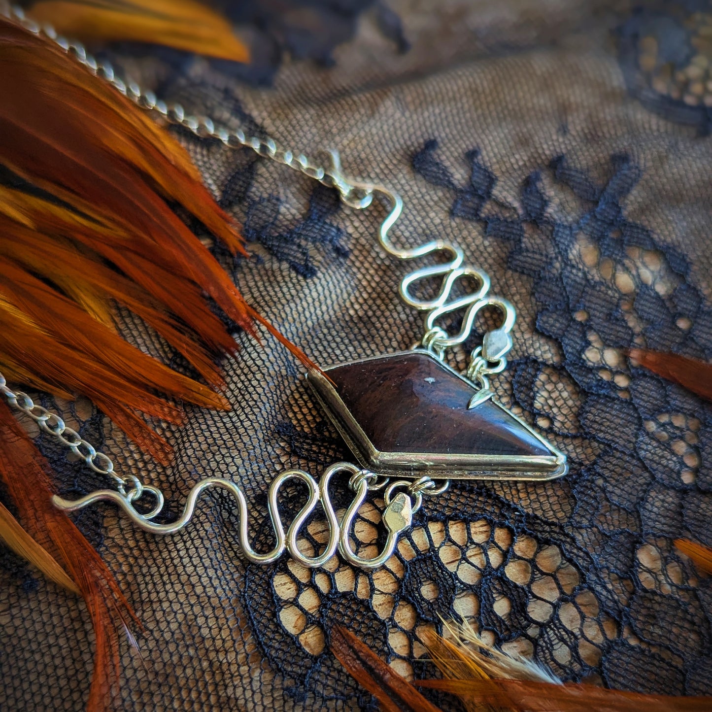 Mahogany Obsidian Serpent Crown Necklace