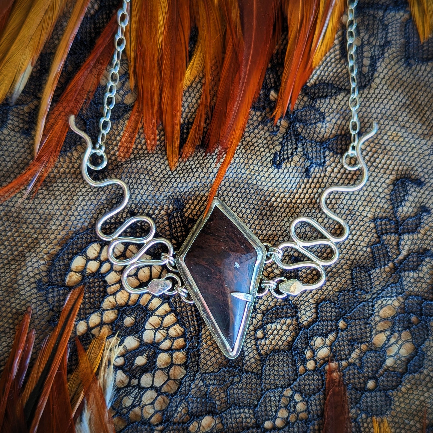 Mahogany Obsidian Serpent Crown Necklace