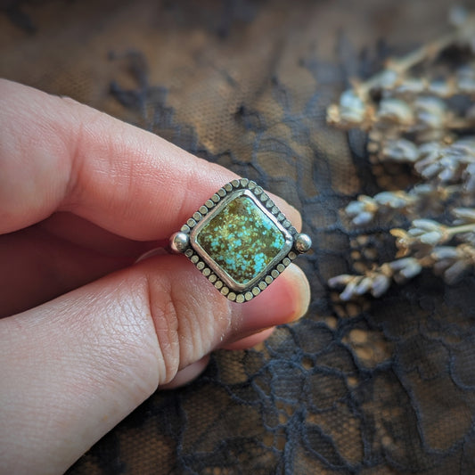 Turquoise Beaded Diamond Ring- Size 8