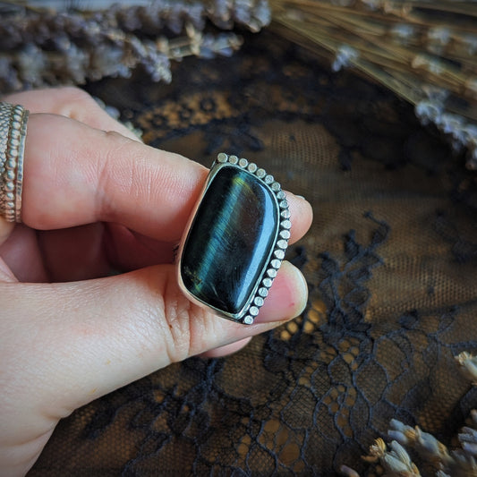 Blue Tigers Eye Swish Ring- Size 10