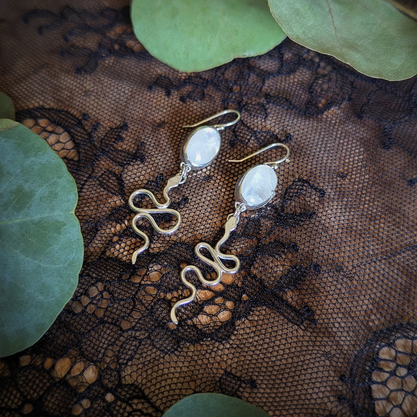 Moonstone Serpent and Stone Earrings