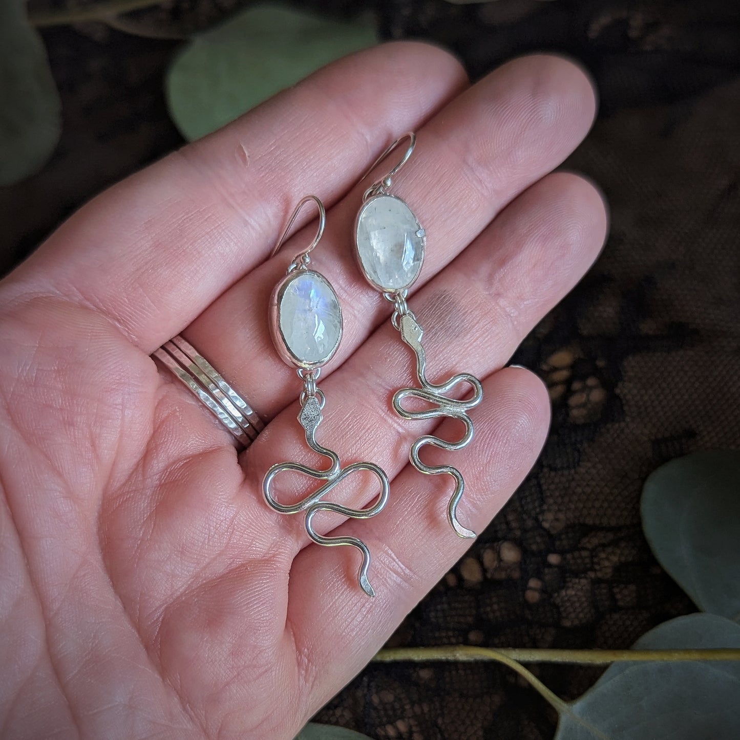 Moonstone Serpent and Stone Earrings
