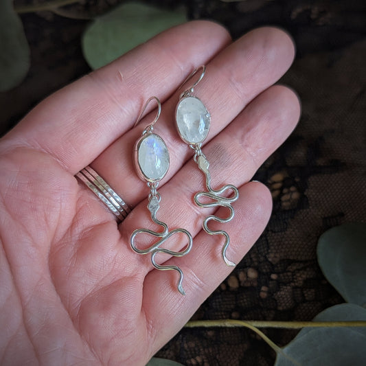 Moonstone Serpent and Stone Earrings