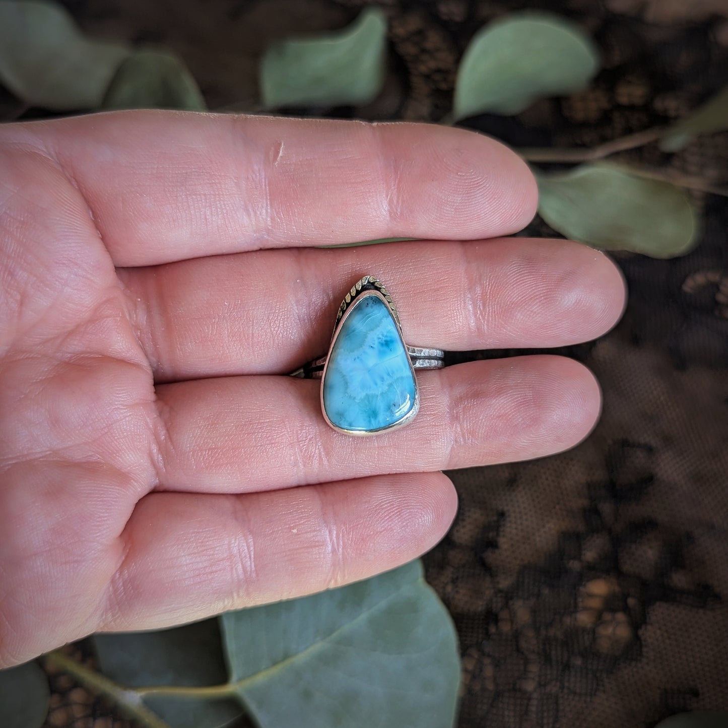 Larimar Feather Ring- Size 9