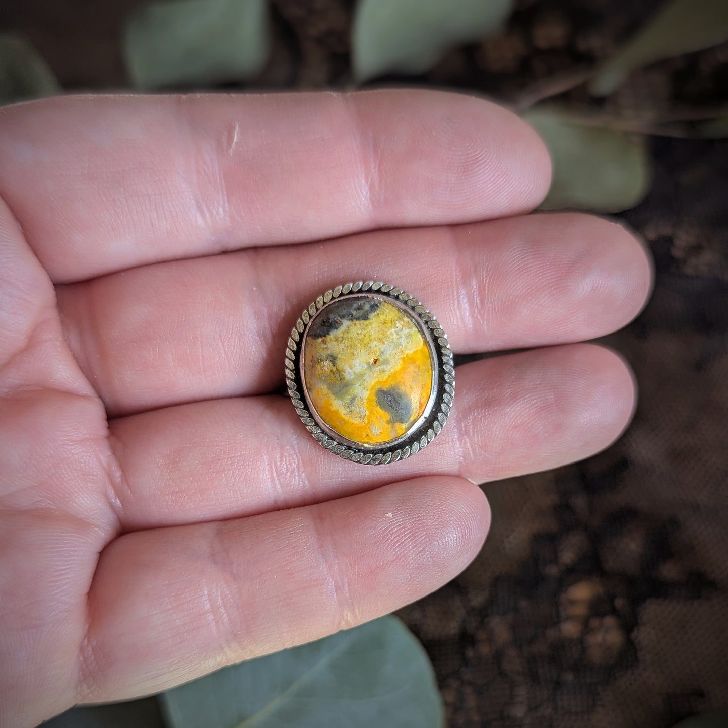 Bumblebee Jasper Weave Ring- Size 8