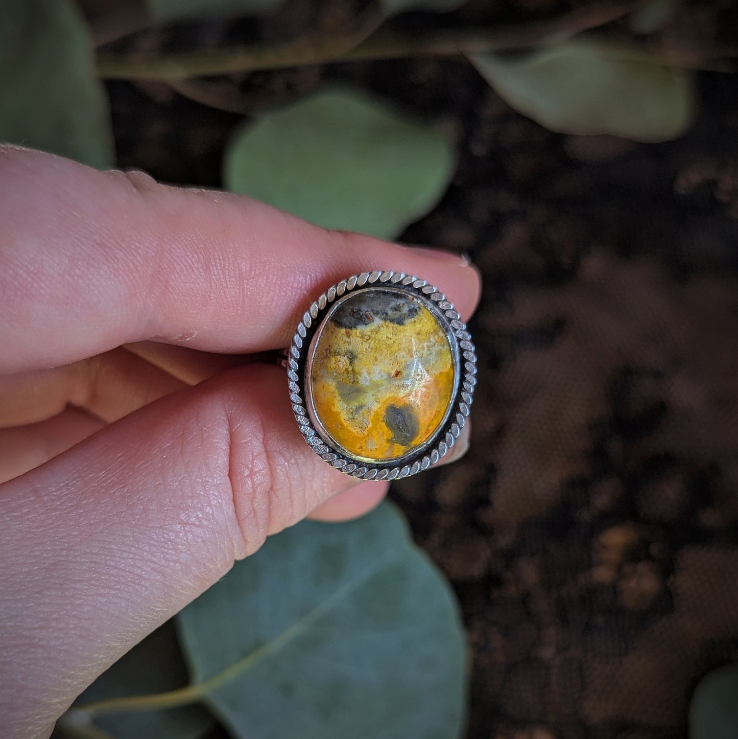 Bumblebee Jasper Weave Ring- Size 8