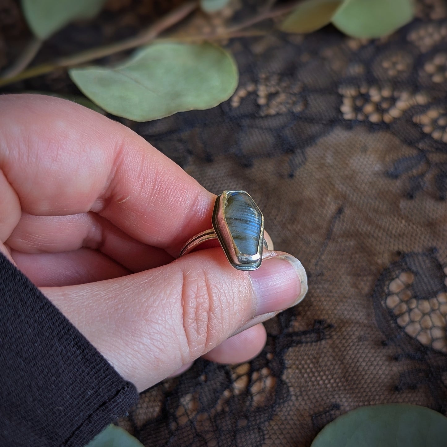 Labradorite Coffin Ring- Size 6.5