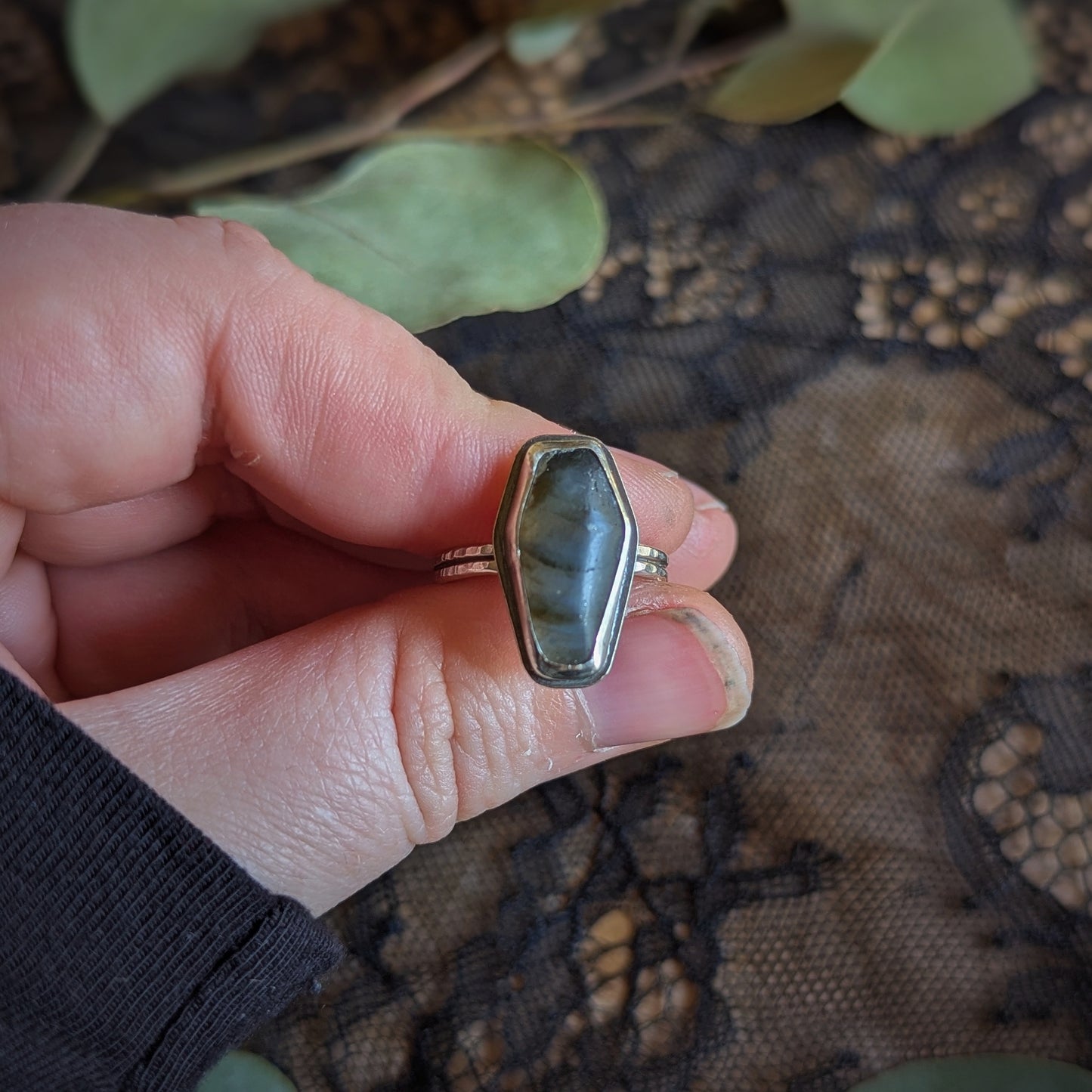 Labradorite Coffin Ring- Size 6.5