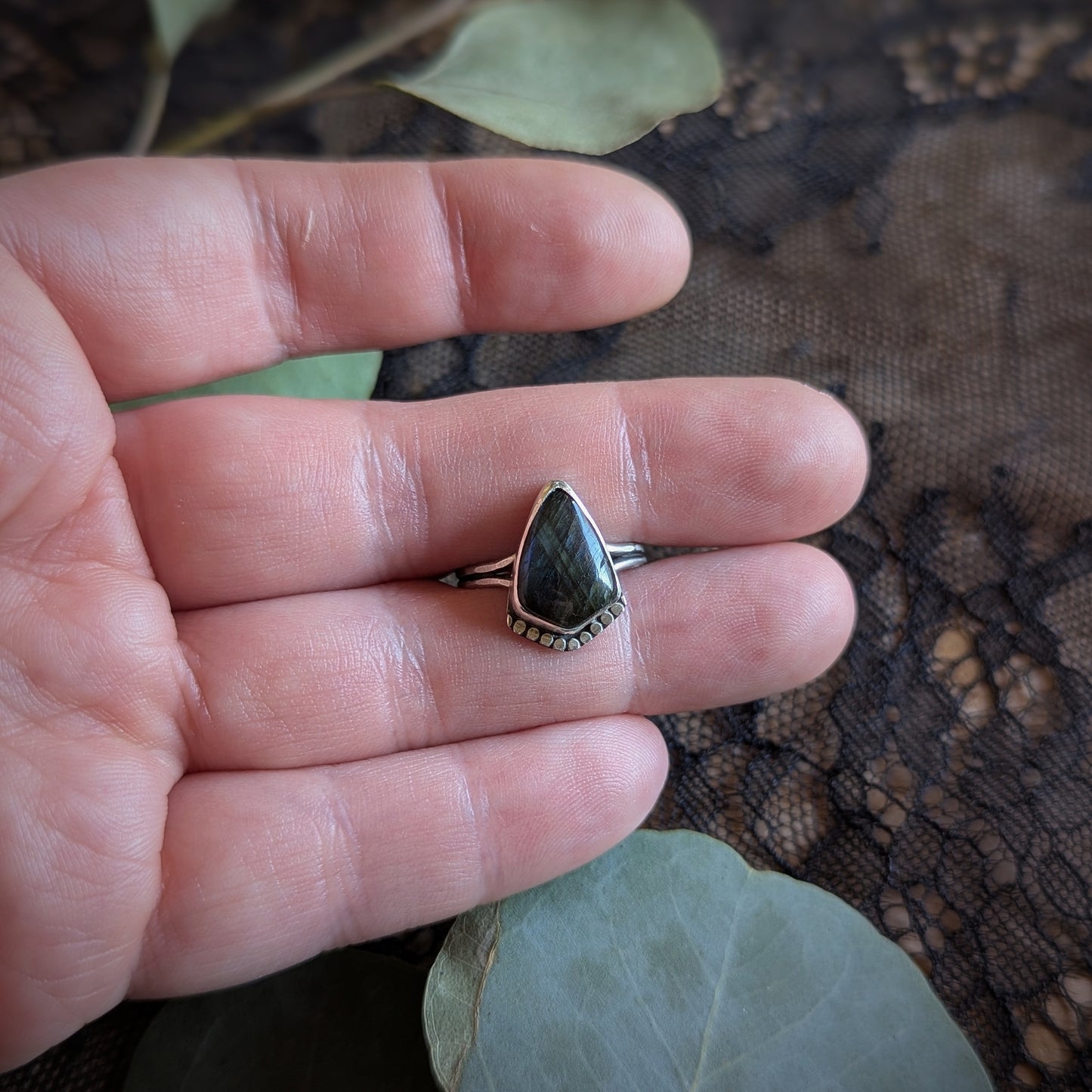 Labradorite Shield Ring- Size 6