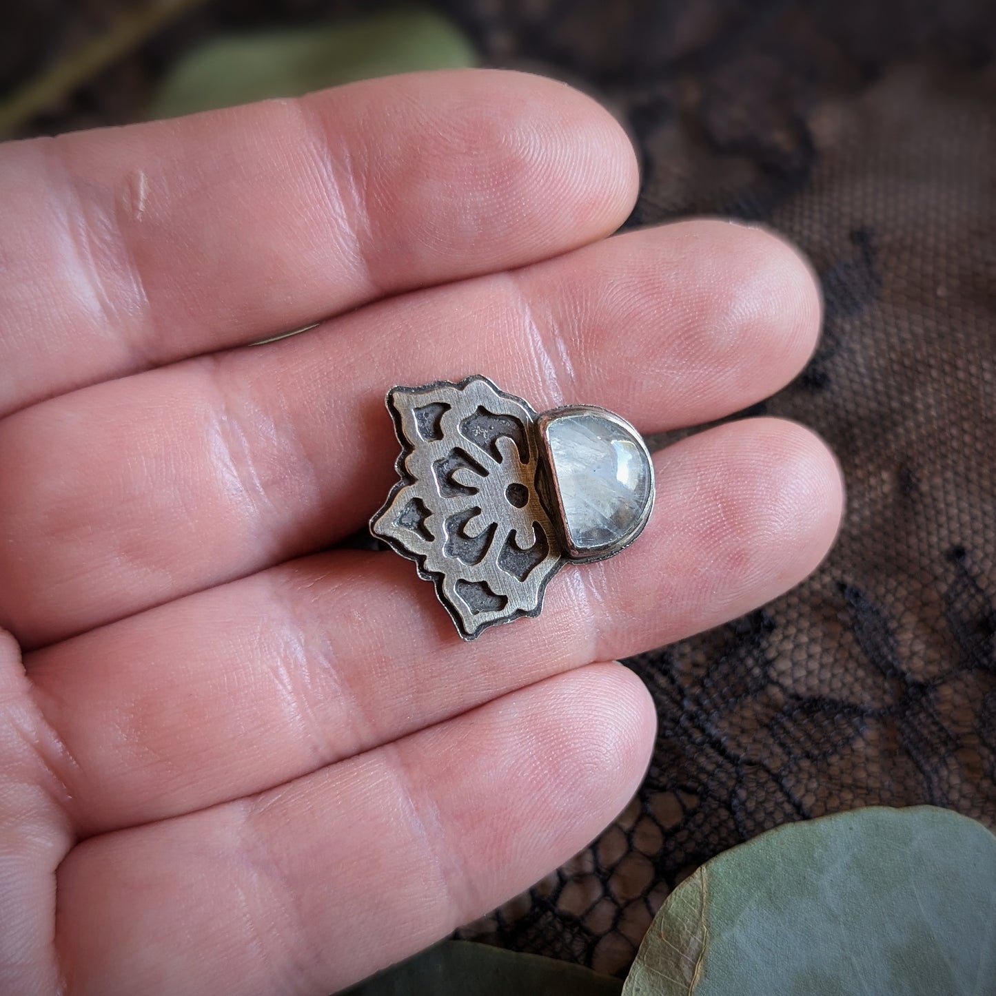 Moonstone Flower Ring- Size 8