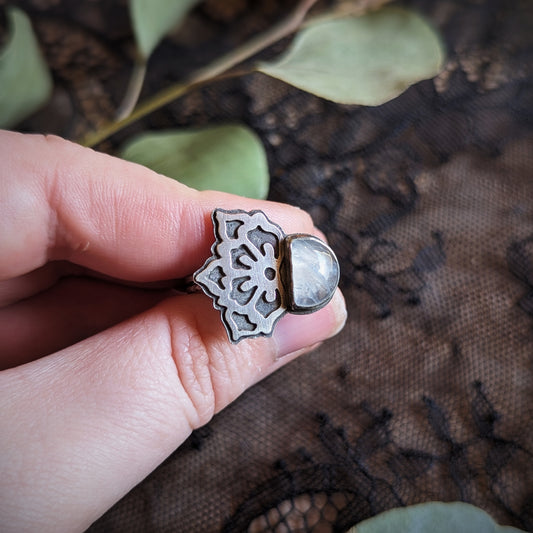 Moonstone Flower Ring- Size 8